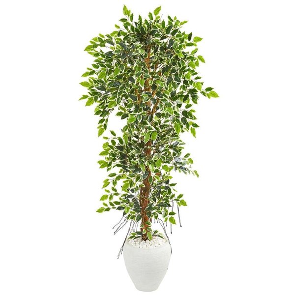 Nearly Naturals 5.5 in. Elegant Ficus Artificial Tree in White Planter 9407